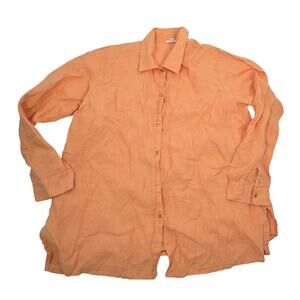Eileen Fisher Irish Linen Button Down Tunic Womens Medium Orange Coral Lagenlook
